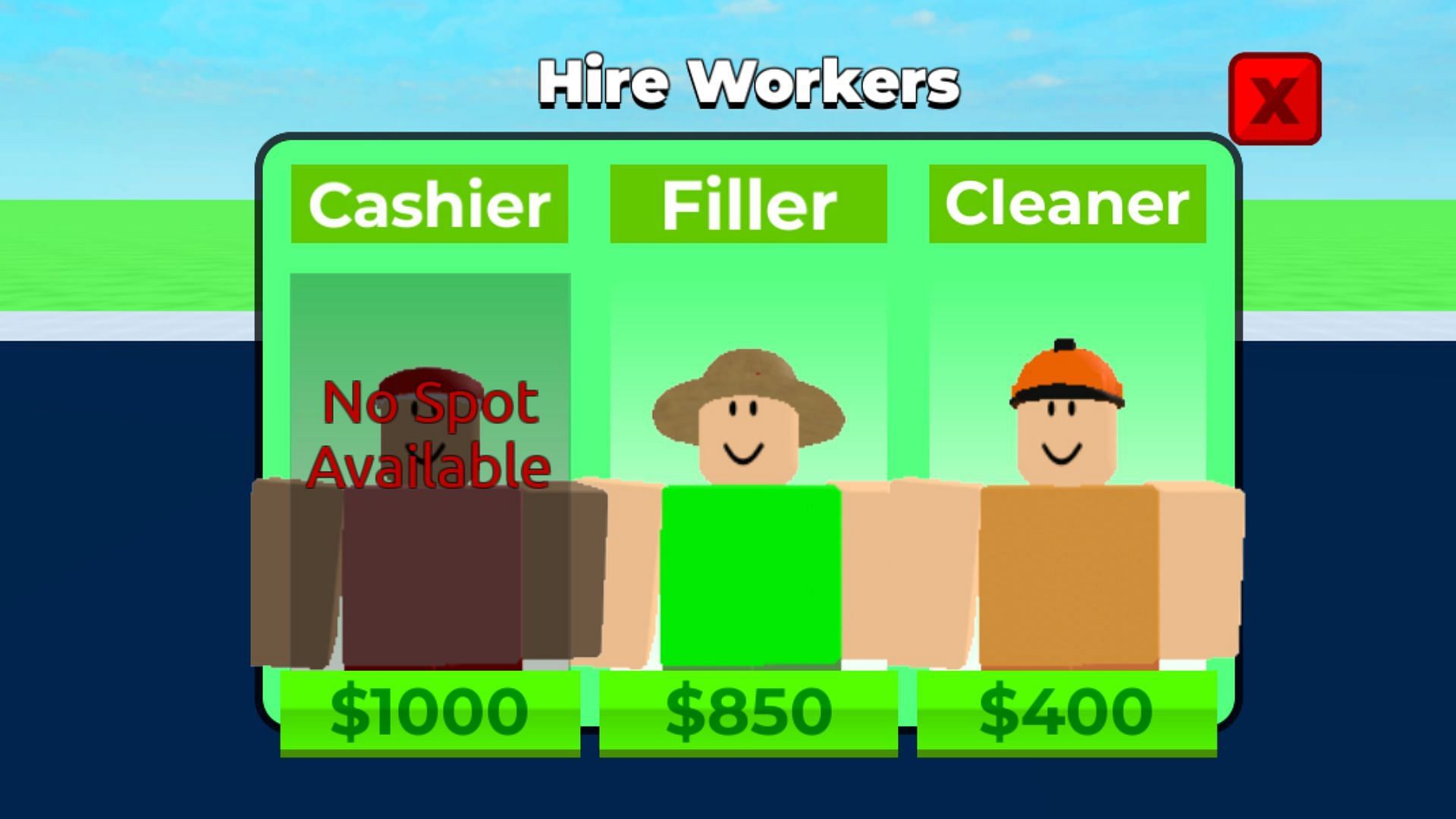Hire workers to automate your gameplay (Image via Roblox)